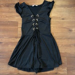 Black Fashion Nova romper with lace up front